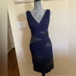 Tadashi Shoji Navy Blue Mixed Media Micro-Sequins Paneled Dress
